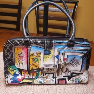 Biacci Leather Excellent Condition Hand Painted Satchel Purse Bag Handbag